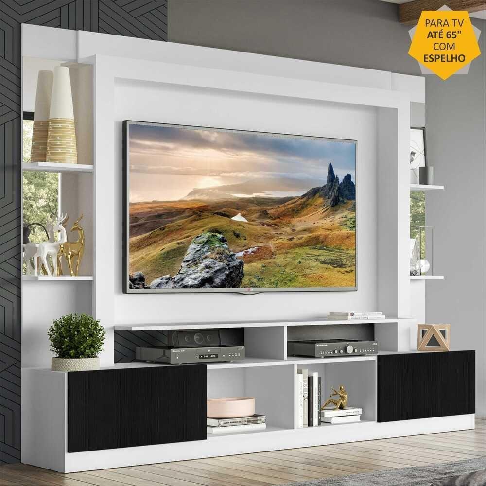 Rack com Painel Tv 65 Prateleiras com Espelho Oslo Branco - 2