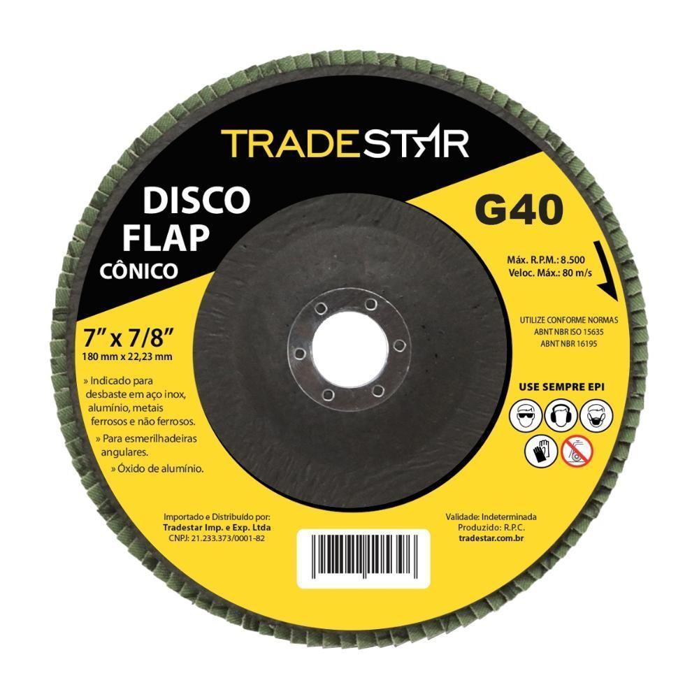Disco Flap 180 Mm G40 Fibra Cônico Aço Tradestar - 1