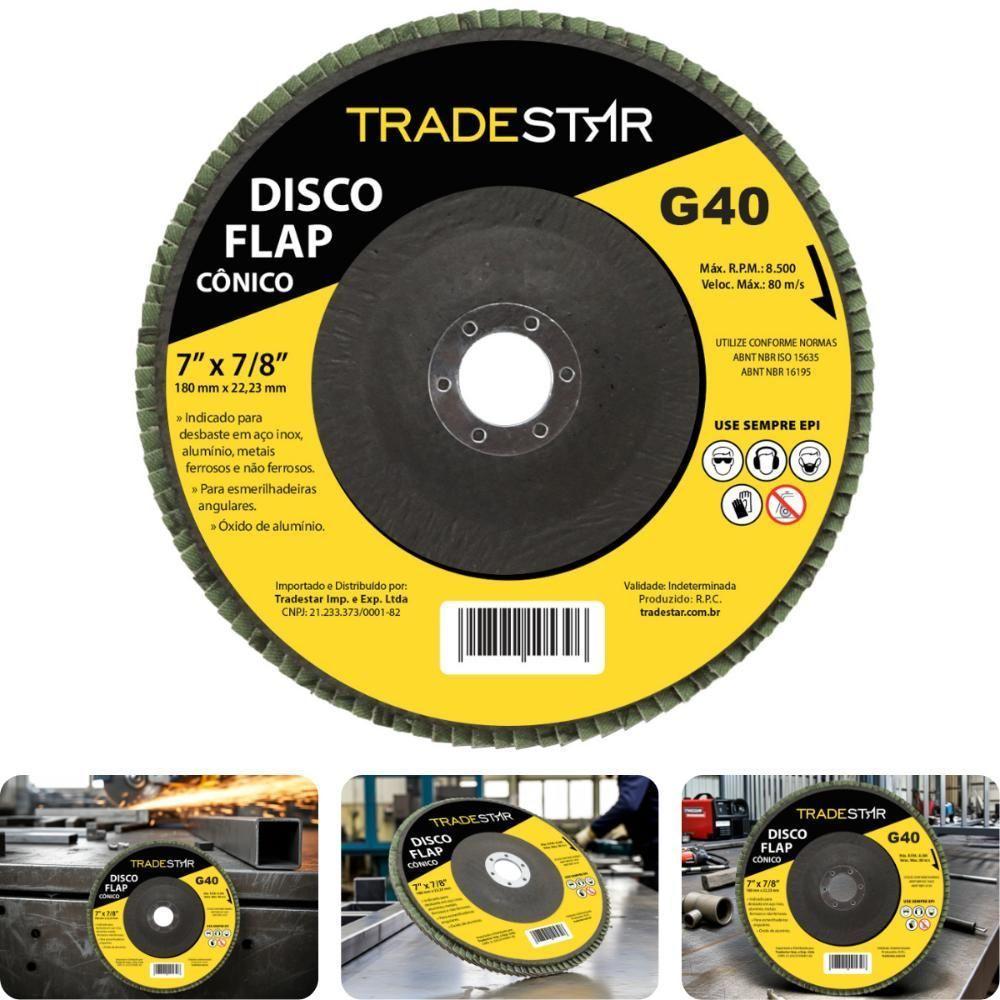 Disco Flap 180 Mm G40 Fibra Cônico Aço Tradestar - 2