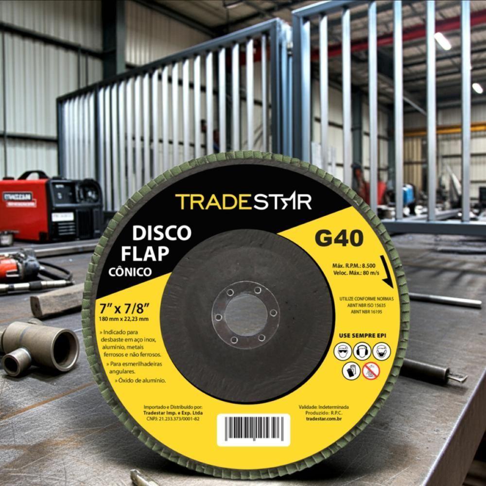 Disco Flap 180 Mm G40 Fibra Cônico Aço Tradestar - 7