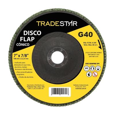 Disco Flap 180 Mm G40 Fibra Cônico Aço Tradestar
