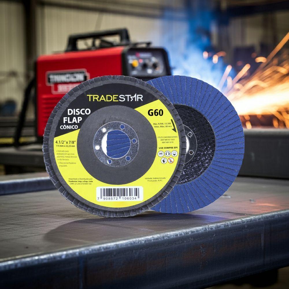 Disco Flap 115 Mm G60 Fibra Cônico Azul Aço E Inox Tradestar - 3