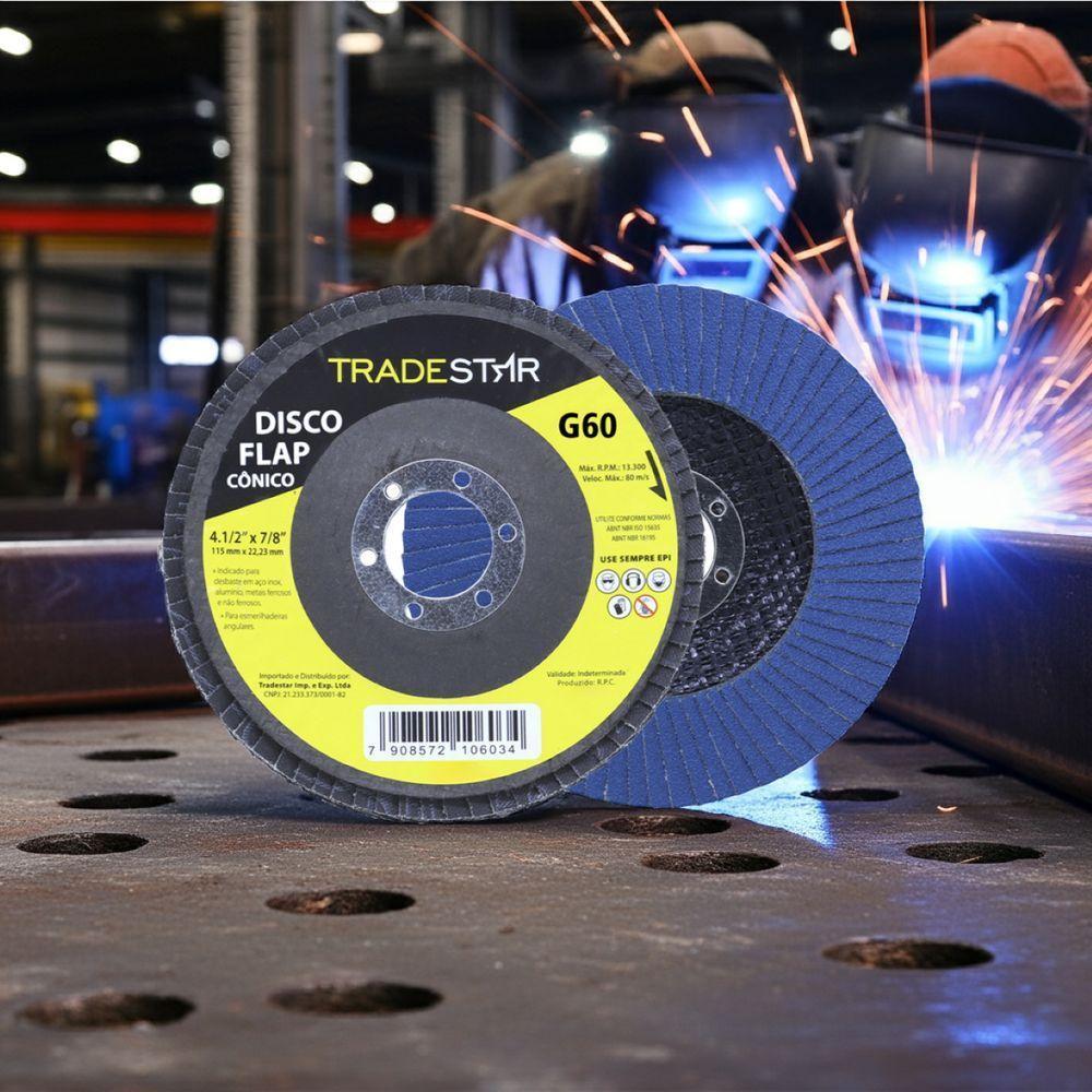 Disco Flap 115 Mm G60 Fibra Cônico Azul Aço E Inox Tradestar - 5