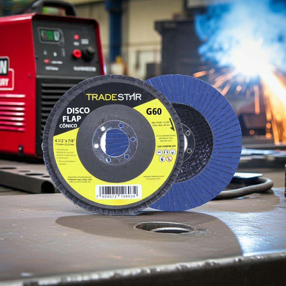 Disco Flap 115 Mm G60 Fibra Cônico Azul Aço E Inox Tradestar - 10
