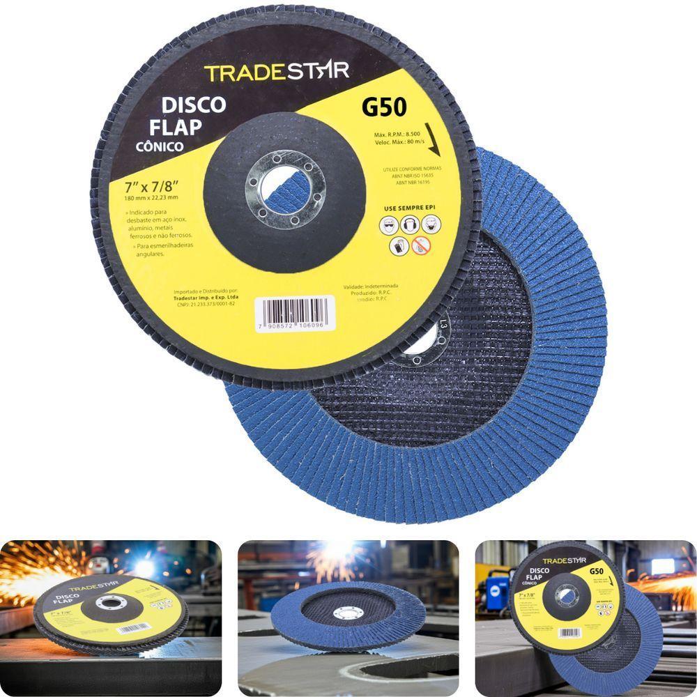 Disco Flap 180 Mm G50 Fibra Cônico Azul Aço E Inox Tradestar - 2
