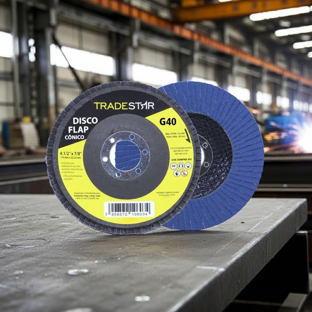 Disco Flap 115 Mm G40 Fibra Cônico Azul Aço E Inox Tradestar - 8