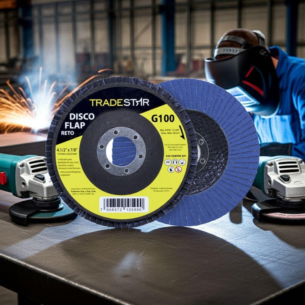 Disco Flap 115 Mm G100 Fibra Reto Azul Aço E Inox Tradestar - 6