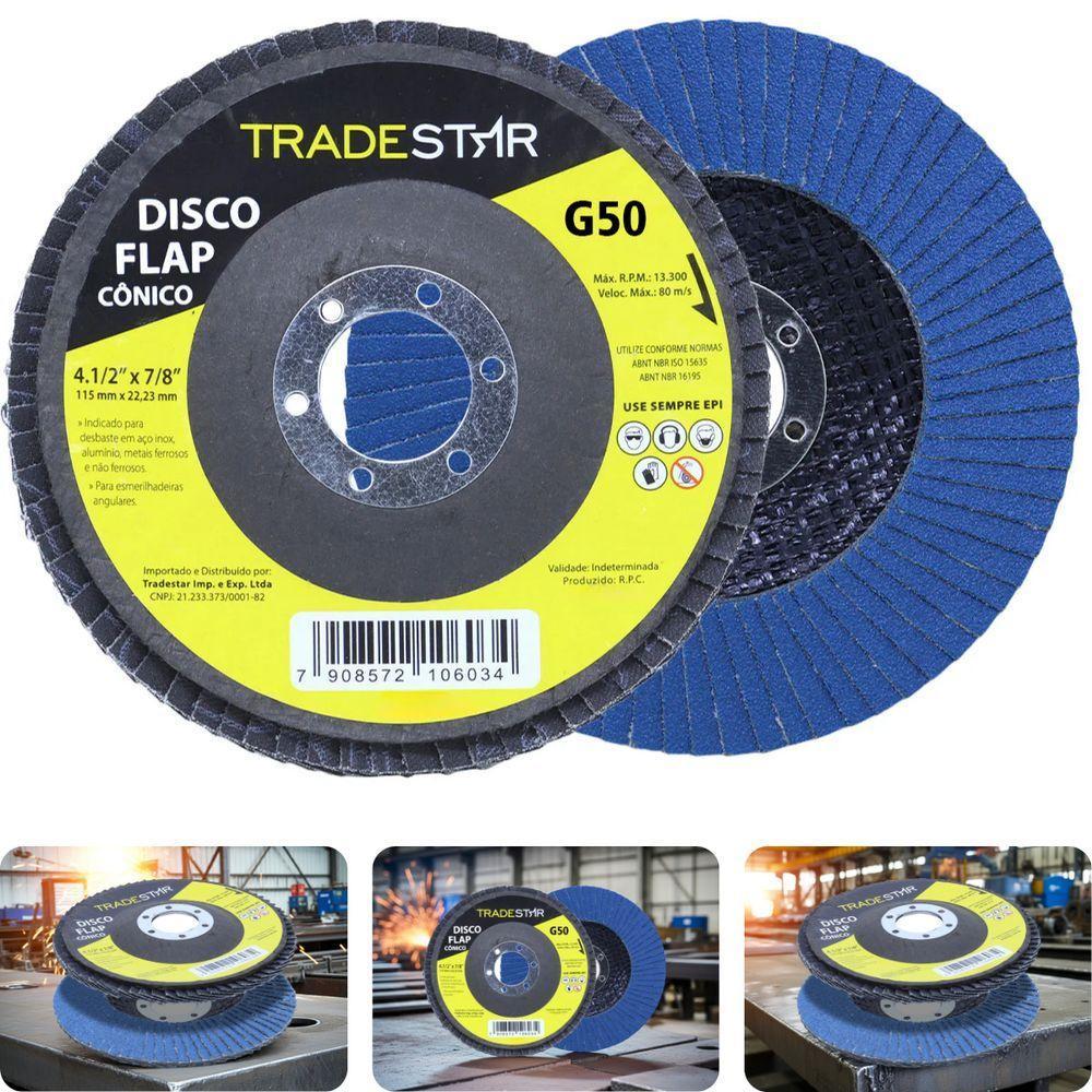 Disco Flap 115 Mm G50 Fibra Conico Azul Aço E Inox Tradestar - 2