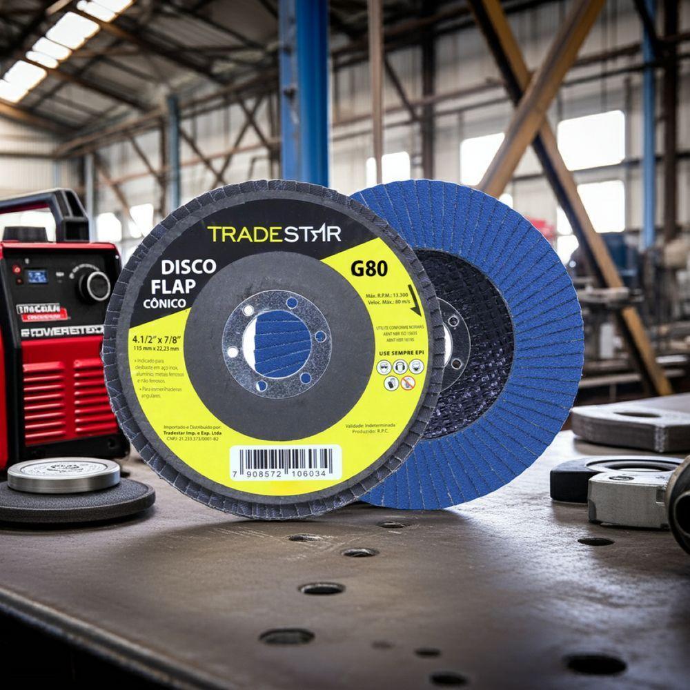 Disco Flap 115 Mm G80 Fibra Conico Azul Aço E Inox Tradestar - 5