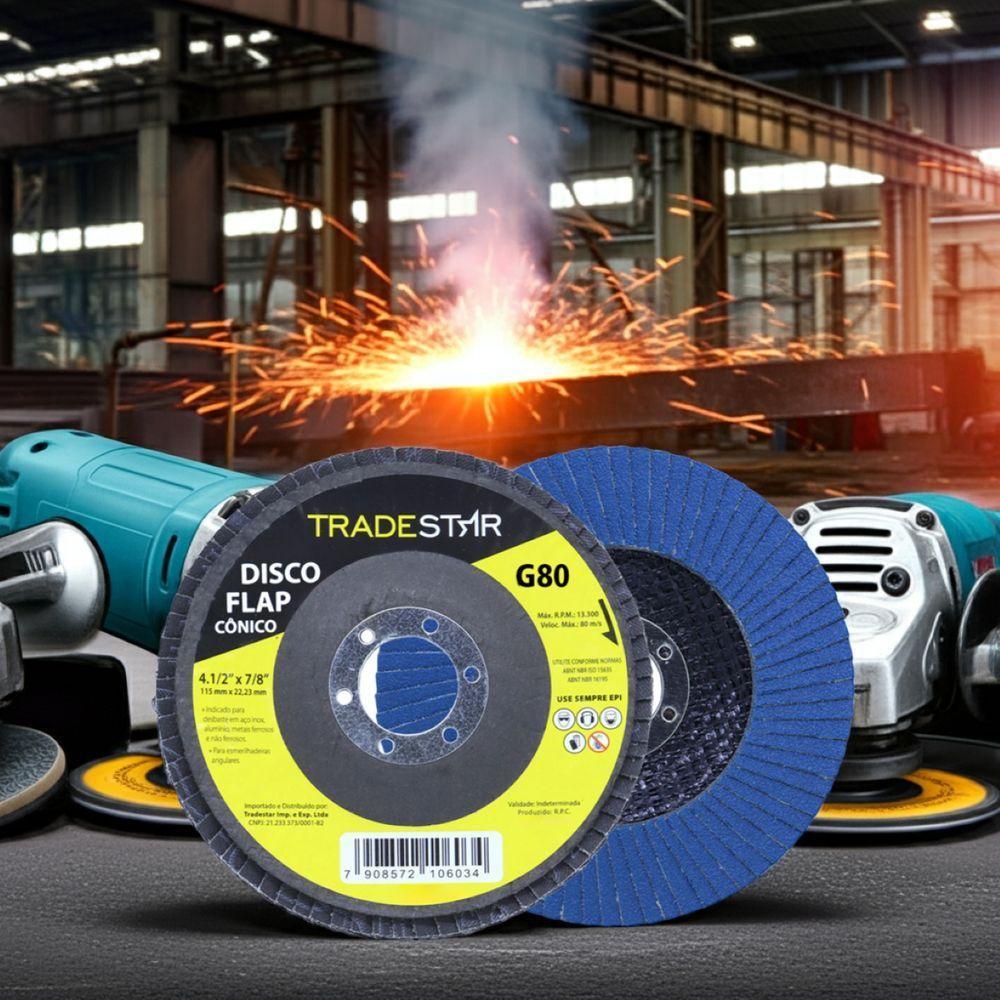 Disco Flap 115 Mm G80 Fibra Conico Azul Aço E Inox Tradestar - 8
