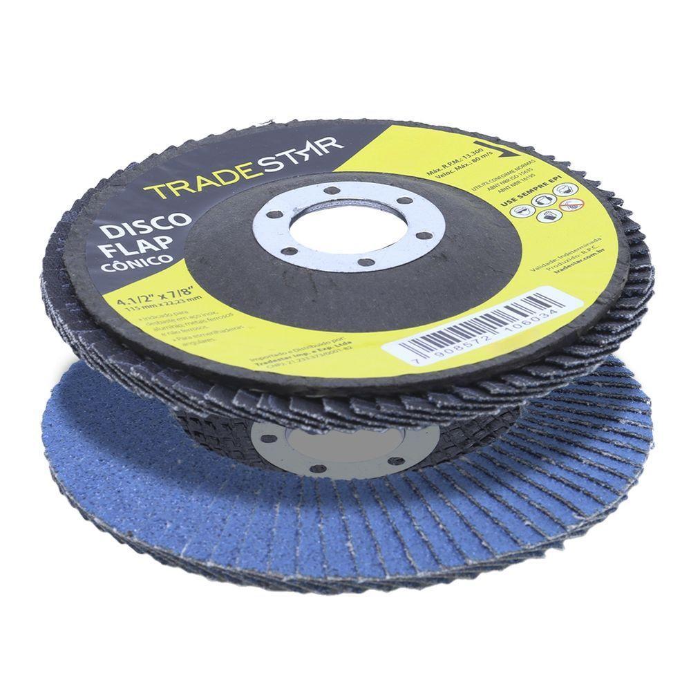 Disco Flap 115 Mm G80 Fibra Conico Azul Aço E Inox Tradestar - 9