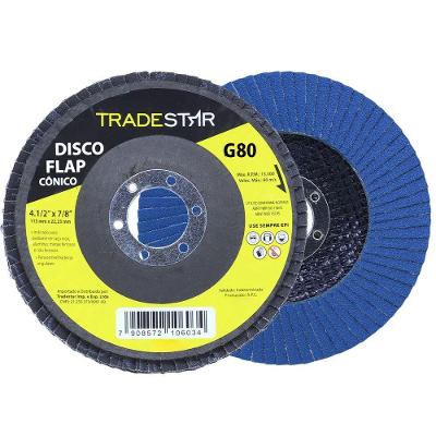 Disco Flap 115 Mm G80 Fibra Conico Azul Aço E Inox Tradestar