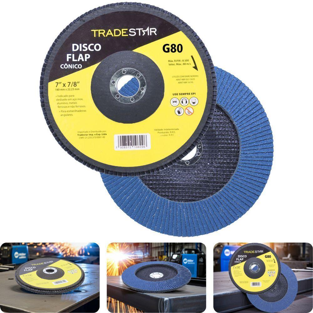 Disco Flap 180 Mm G80 Fibra Cônico Azul Aço E Inox Tradestar - 2