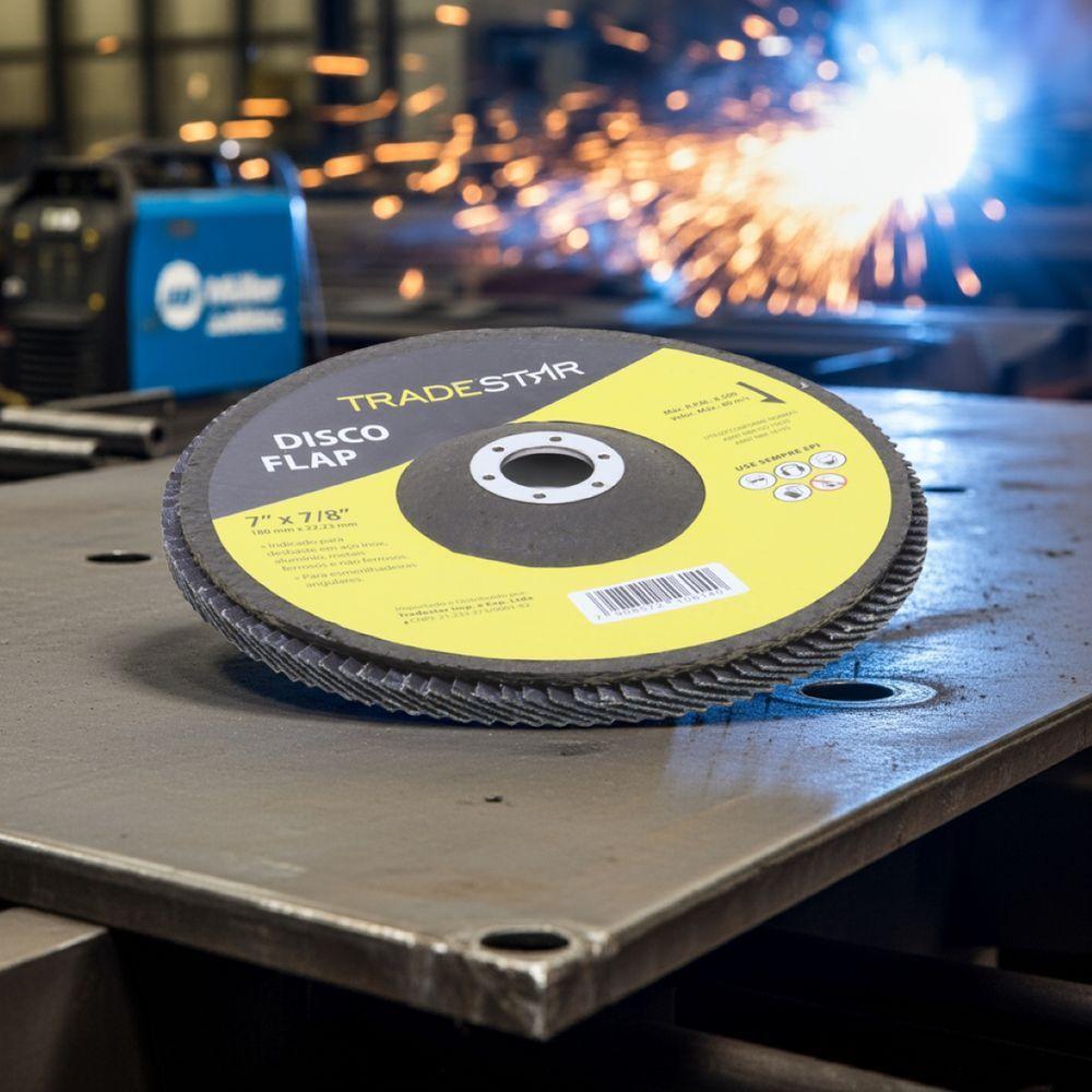 Disco Flap 180 Mm G80 Fibra Cônico Azul Aço E Inox Tradestar - 6