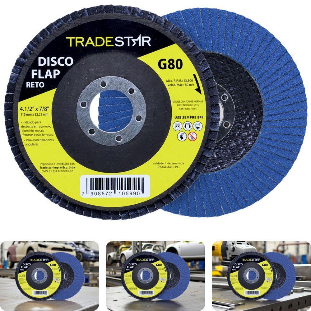 Disco Flap 115 Mm G80 Fibra Reto Azul Aço E Inox Tradestar - 2
