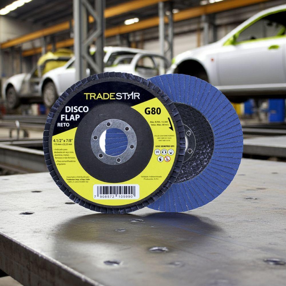 Disco Flap 115 Mm G80 Fibra Reto Azul Aço E Inox Tradestar - 7