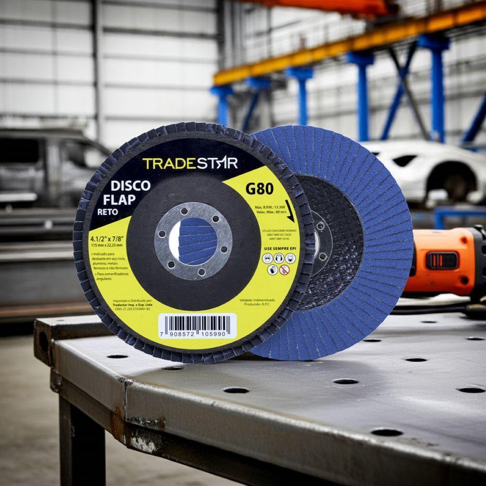 Disco Flap 115 Mm G80 Fibra Reto Azul Aço E Inox Tradestar - 9