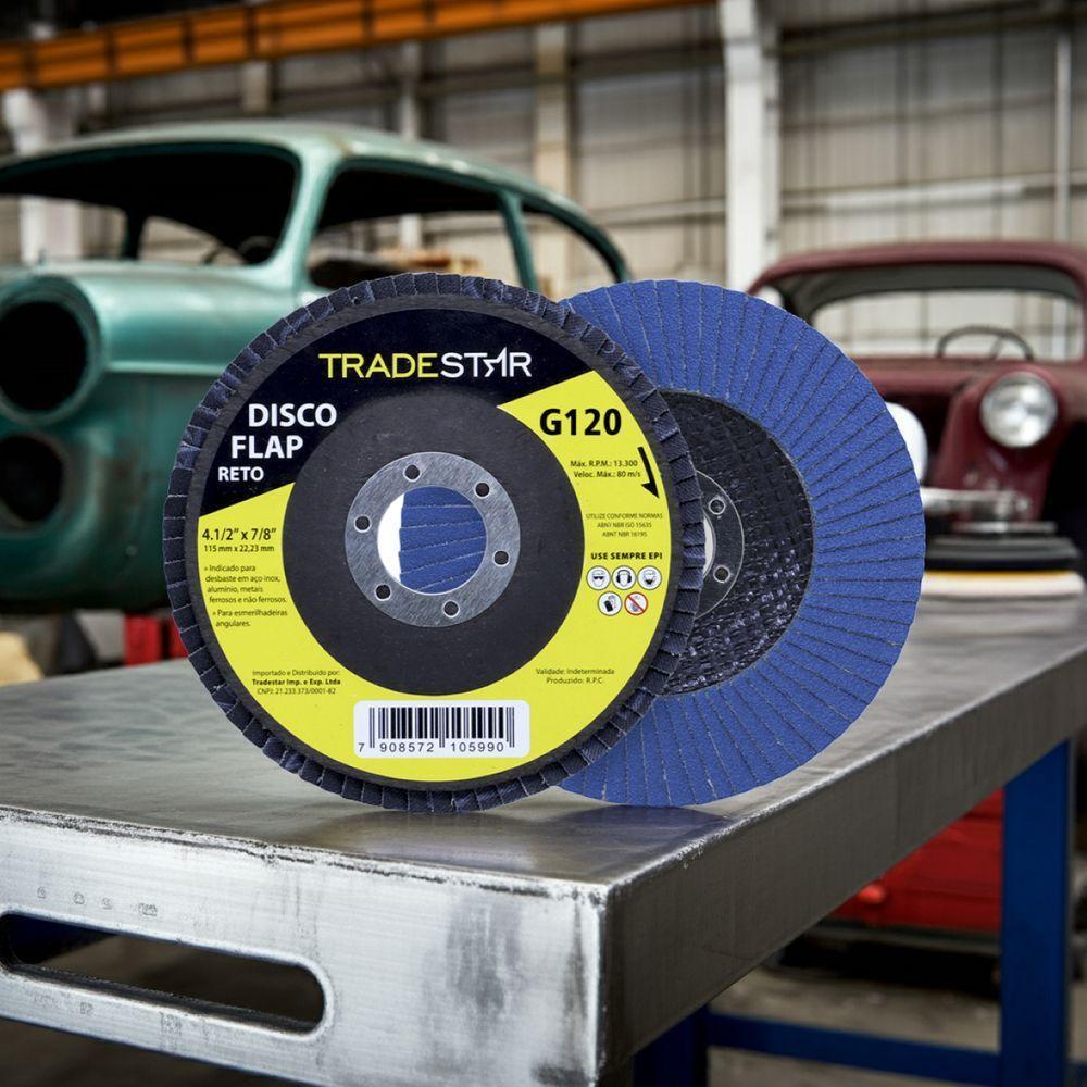 Disco Flap 115 Mm G120 Fibra Reto Azul Aço E Inox Tradestar - 5