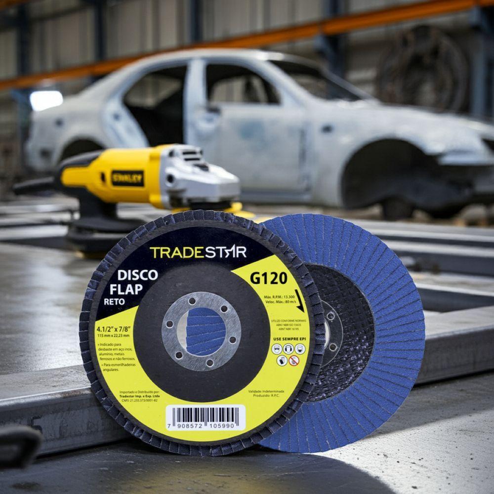 Disco Flap 115 Mm G120 Fibra Reto Azul Aço E Inox Tradestar - 8