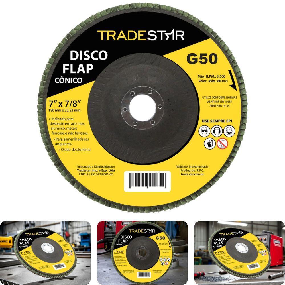 Disco Flap 180 Mm G50 Fibra Conico Aço Tradestar - 2