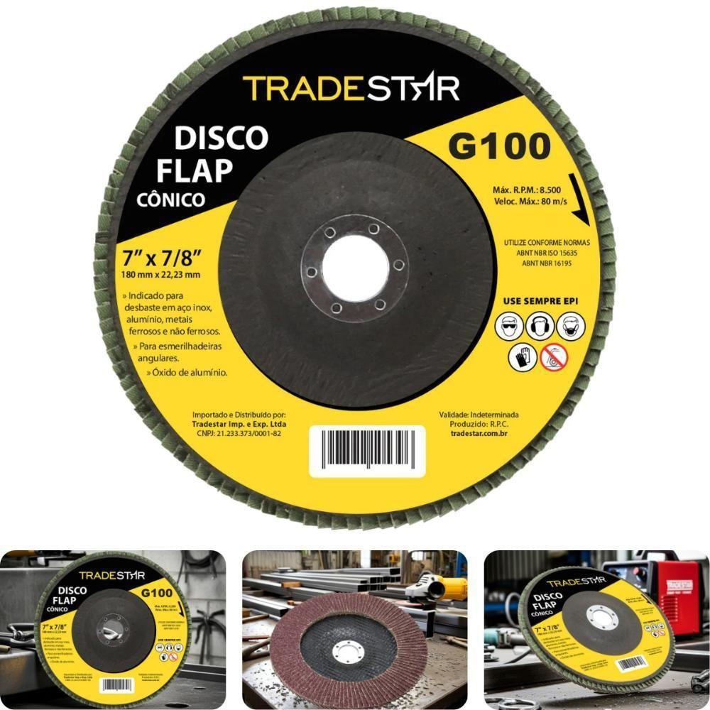 Disco Flap 180 Mm G100 Fibra Cônico Aço Tradestar - 2