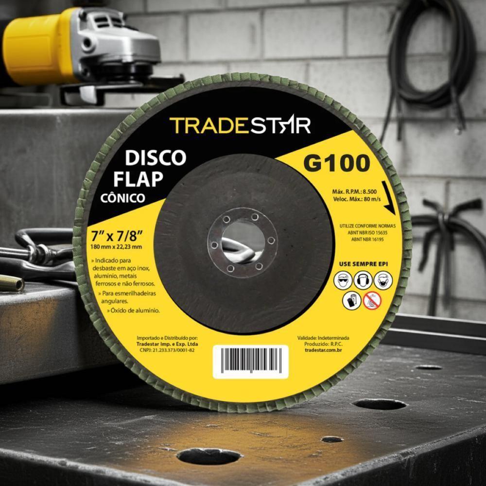 Disco Flap 180 Mm G100 Fibra Cônico Aço Tradestar - 6