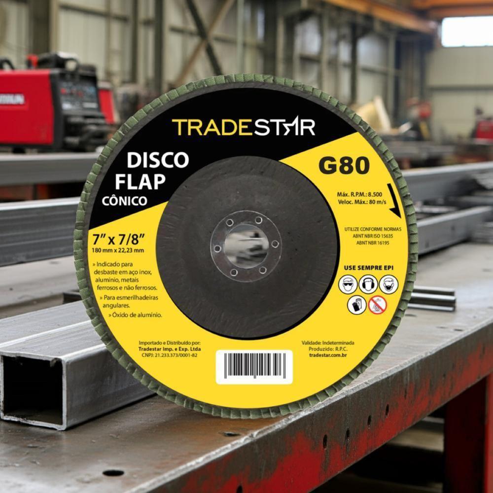 Disco Flap 180 Mm G80 Fibra Cônico Aço Tradestar - 5