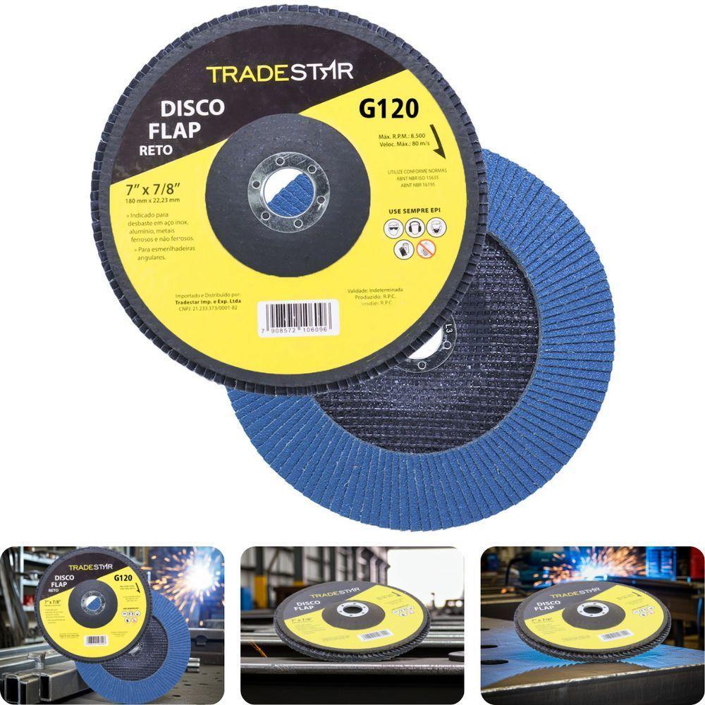 Disco Flap 180 Mm G120 Fibra Reto Azul Aço E Inox Tradestar - 2