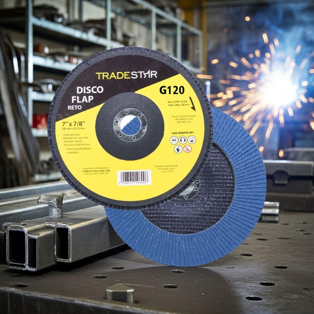 Disco Flap 180 Mm G120 Fibra Reto Azul Aço E Inox Tradestar - 5