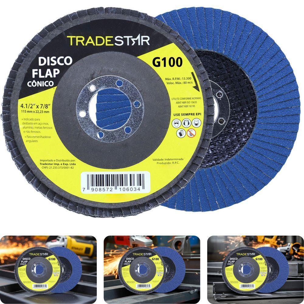 Disco Flap 115 Mm G100 Fibra Conico Azul Aço E Inox Tradestar - 2