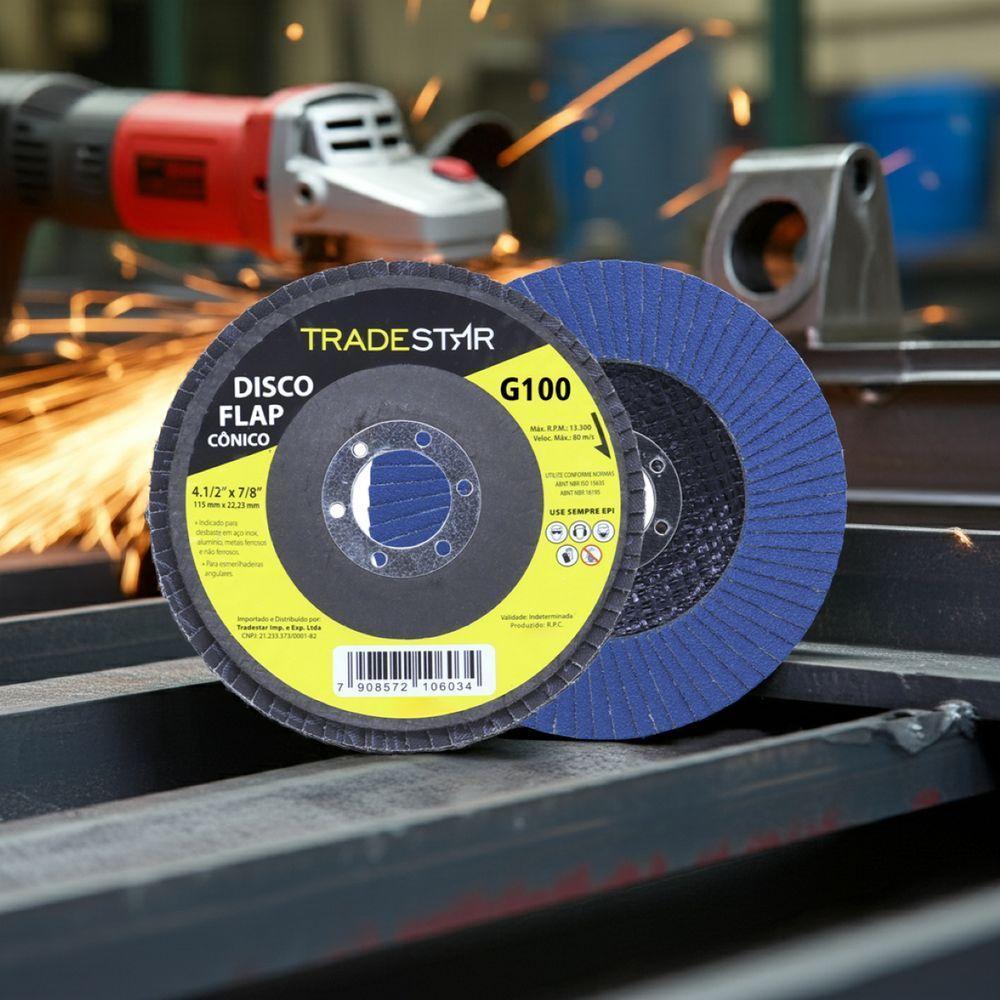 Disco Flap 115 Mm G100 Fibra Conico Azul Aço E Inox Tradestar - 3