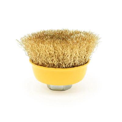 Escova Copo 3'' Aço Latonado Ondulado Rosca M14 Tradestar