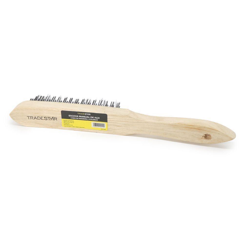 Escova Manual Aço 4 X 15 Cm Cabo Madeira Tradestar - 3