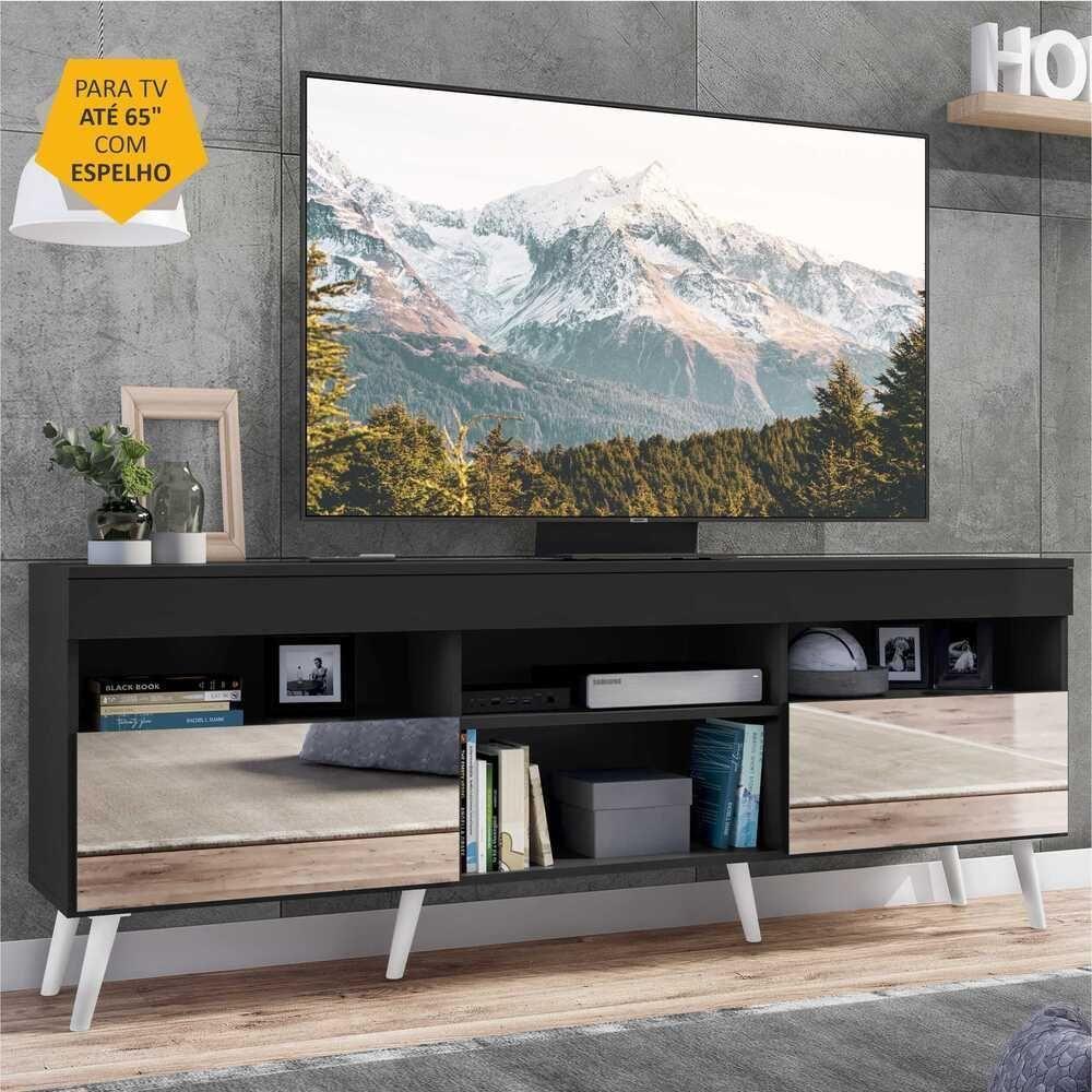 Rack Retrô Com Espelho Para Tv Até 65´´ Com 2 Portas - 6