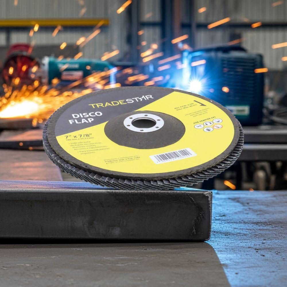 Disco Flap 180 Mm G60 Fibra Cônico Azul Aço E Inox Tradestar - 6