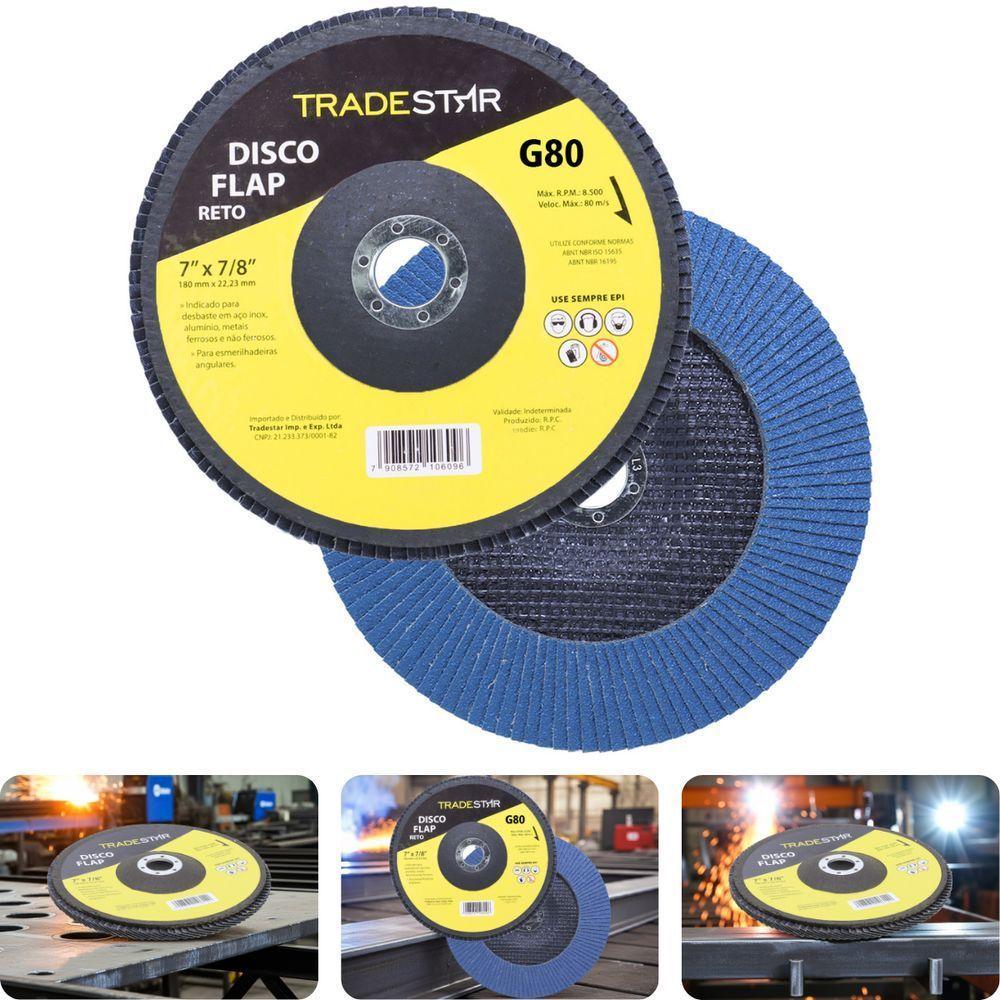 Disco Flap 180 Mm G80 Fibra Reto Azul Aço E Inox Tradestar - 2