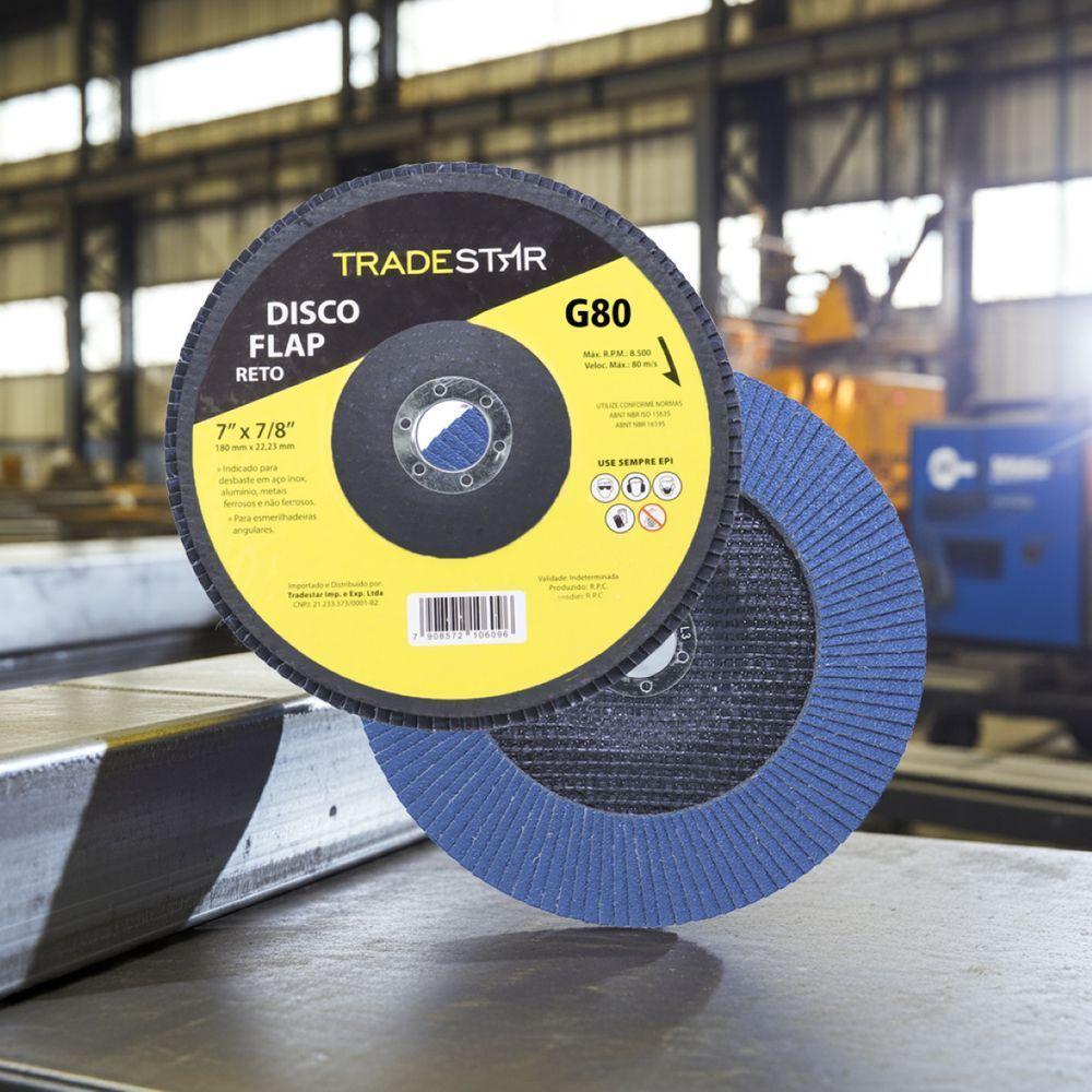 Disco Flap 180 Mm G80 Fibra Reto Azul Aço E Inox Tradestar - 3