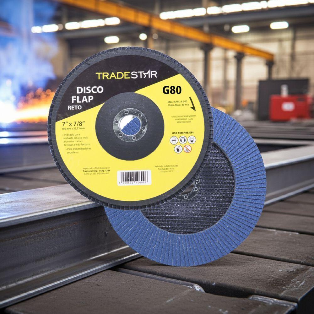 Disco Flap 180 Mm G80 Fibra Reto Azul Aço E Inox Tradestar - 5