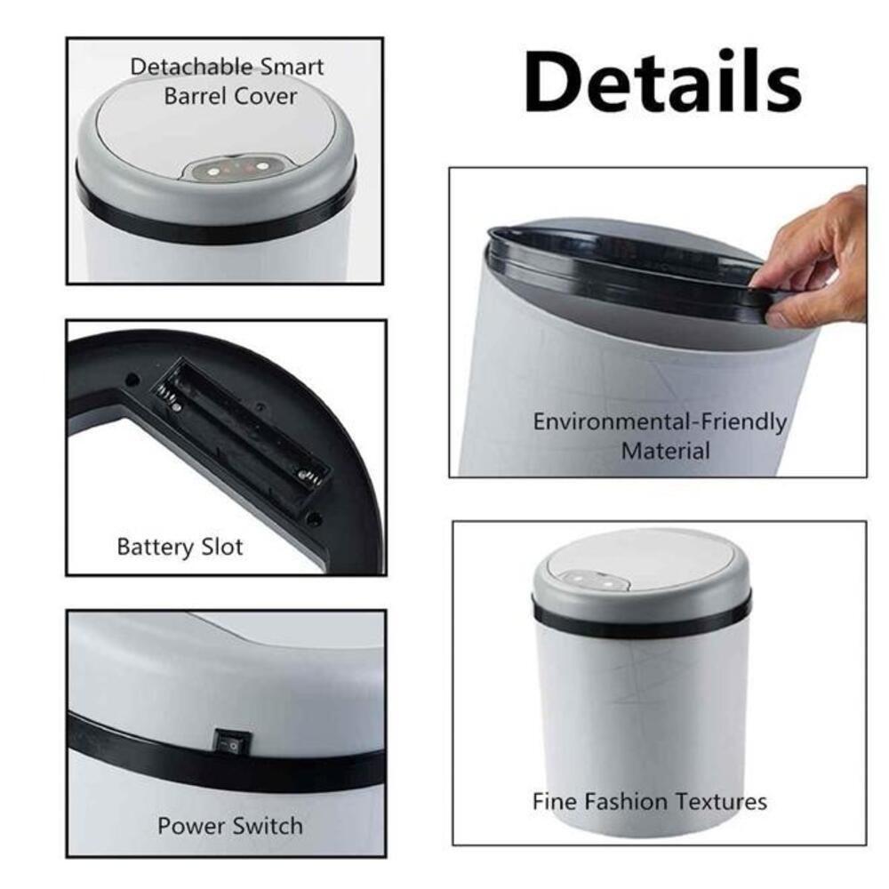 Lixeira Automatica 9 Litros Com Sensor Abertura Grande Banheiro E Cozinha Branca Luxo - 5