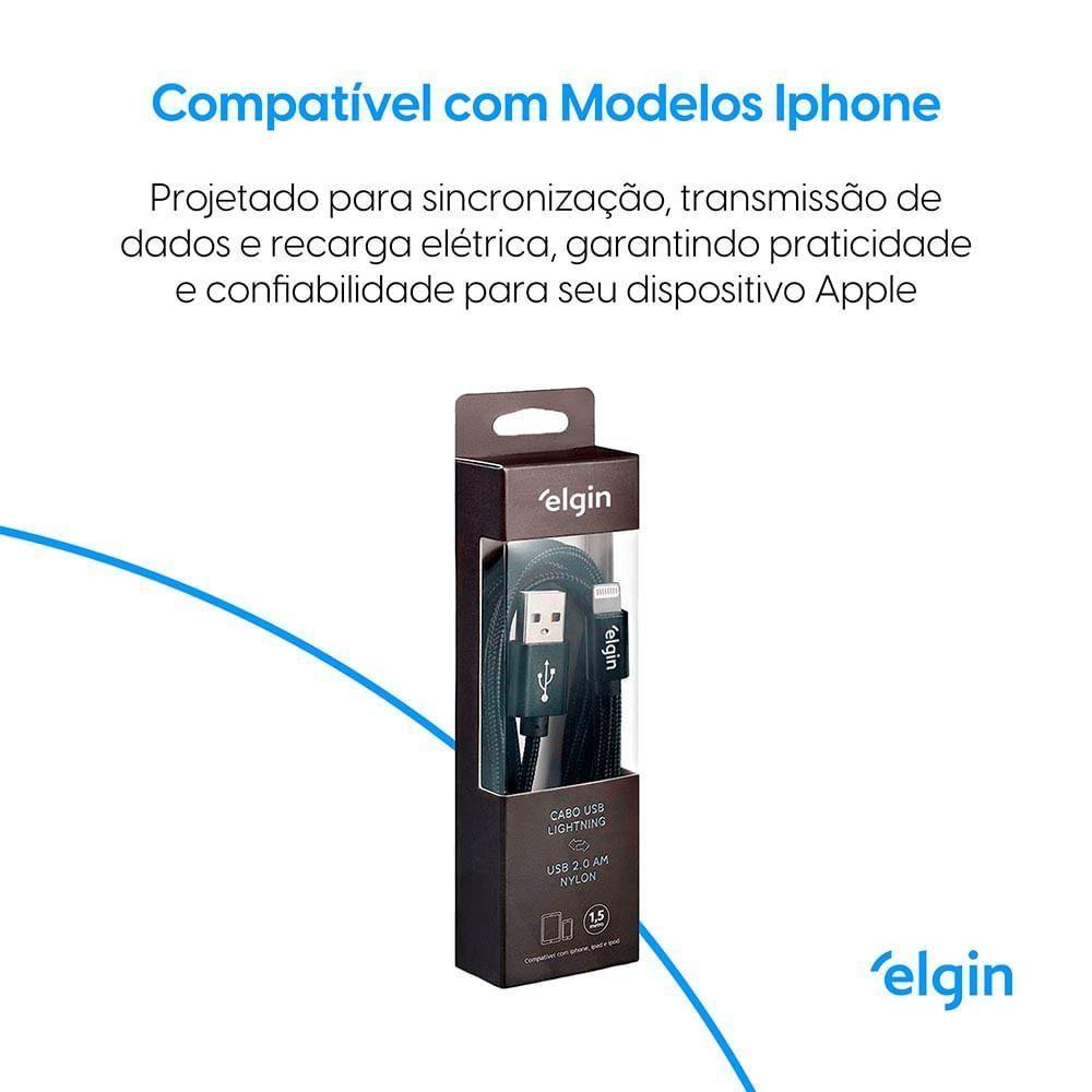 Cabo Usb 2.0 Lightning Nylon Preto 1,5m 480mbps Compatível Com Aparelhos Apple - 4