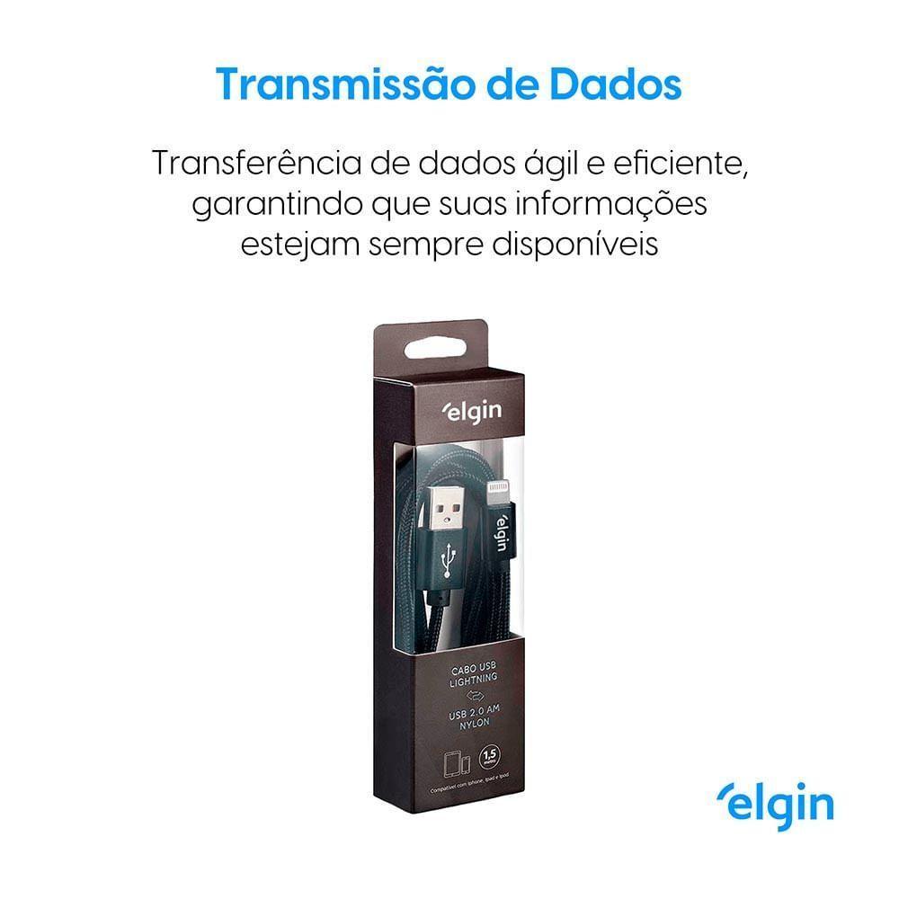 Cabo Usb 2.0 Lightning Nylon Preto 1,5m 480mbps Compatível Com Aparelhos Apple - 5