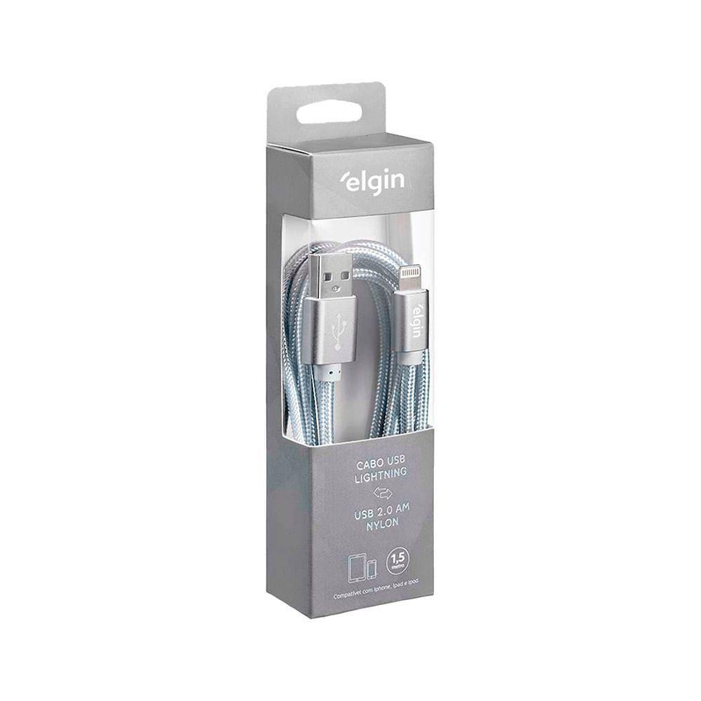 Cabo Usb 2.0 Lightning Nylon Cinza 1,5m 480mbps Compatível Com Aparelhos Apple - 1