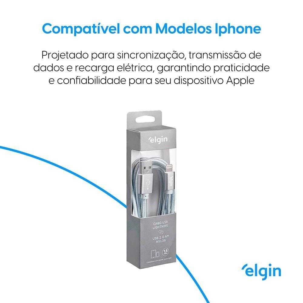 Cabo Usb 2.0 Lightning Nylon Cinza 1,5m 480mbps Compatível Com Aparelhos Apple - 4
