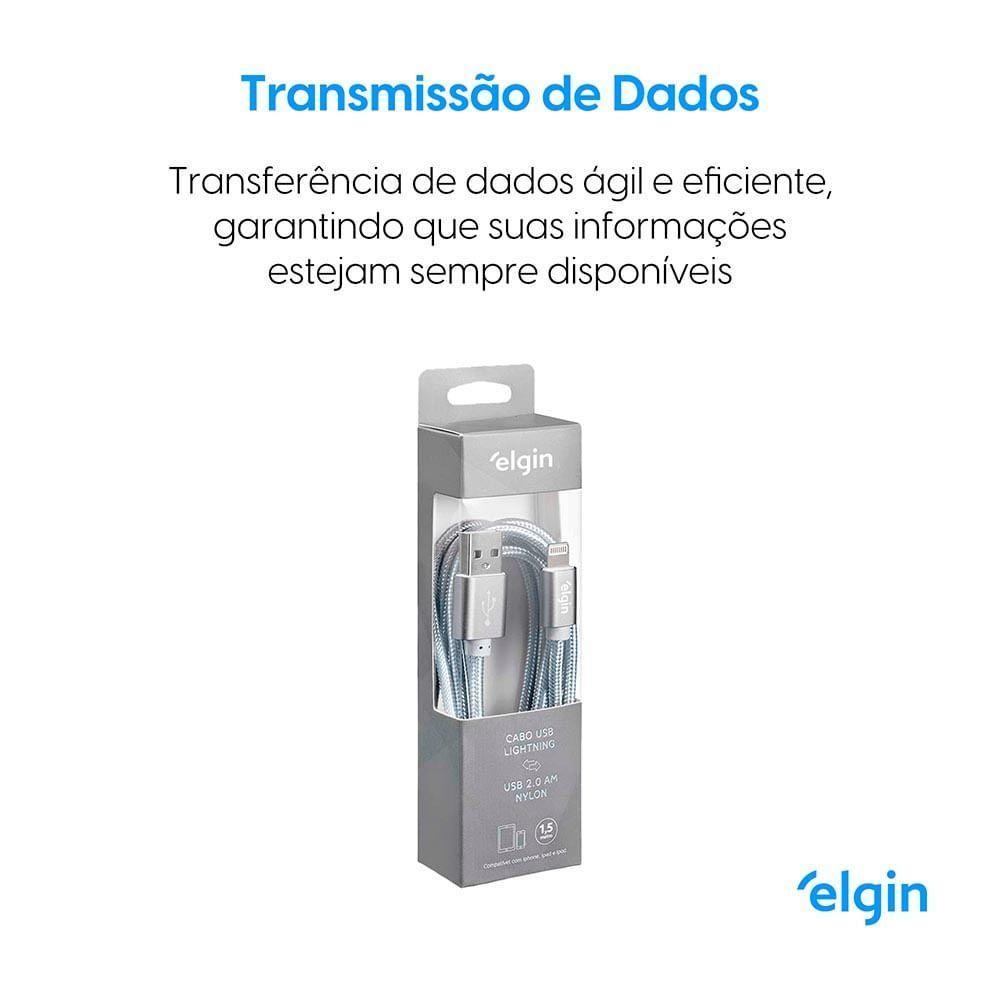 Cabo Usb 2.0 Lightning Nylon Cinza 1,5m 480mbps Compatível Com Aparelhos Apple - 5