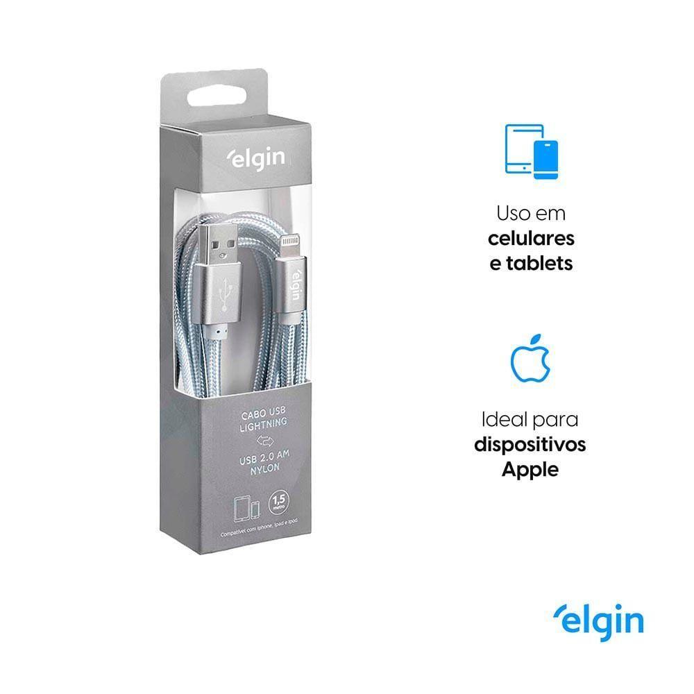 Cabo Usb 2.0 Lightning Nylon Cinza 1,5m 480mbps Compatível Com Aparelhos Apple - 6