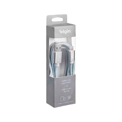 Cabo Usb 2.0 Lightning Nylon Cinza 1,5m 480mbps Compatível Com Aparelhos Apple