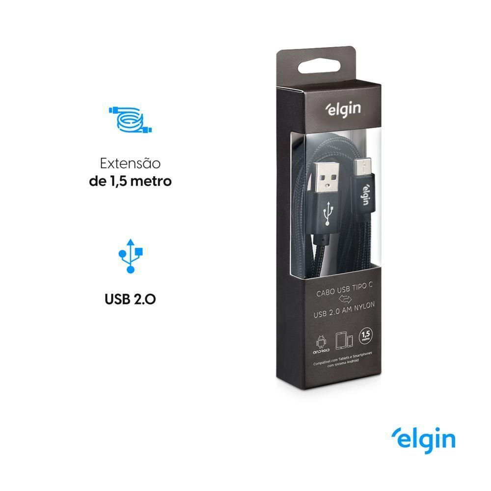 Cabo Usb-C Nylon Preto 1,5m 480mbps - 3