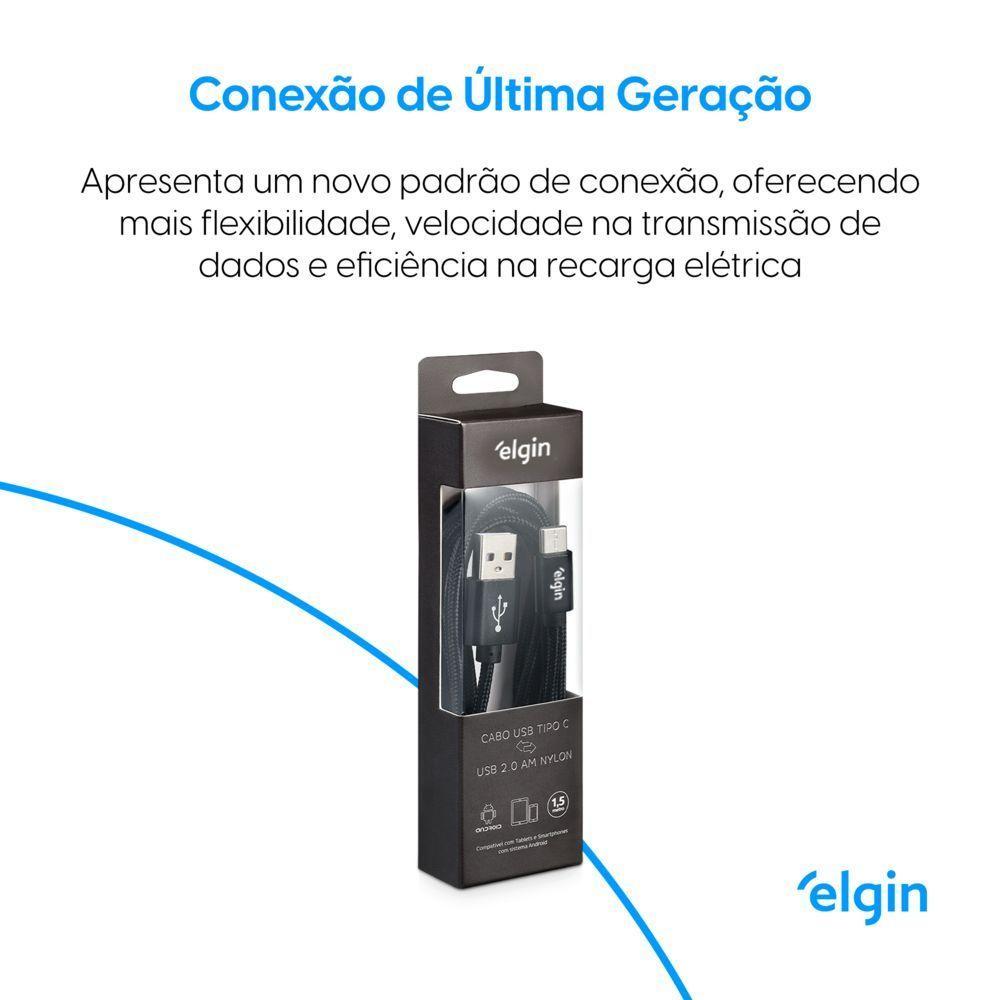 Cabo Usb-C Nylon Preto 1,5m 480mbps - 6