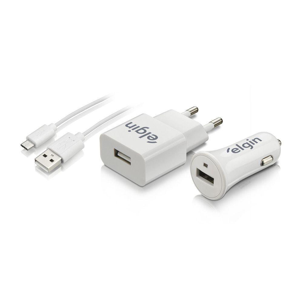 Kit Carregadores Usb De Tomada + Usb Veicular + Cabo Micro Usb 1m - 1