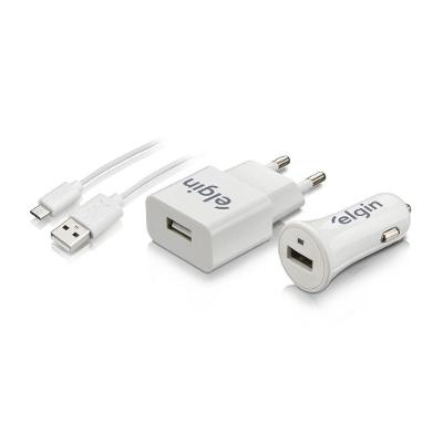 Kit Carregadores Usb De Tomada + Usb Veicular + Cabo Micro Usb 1m